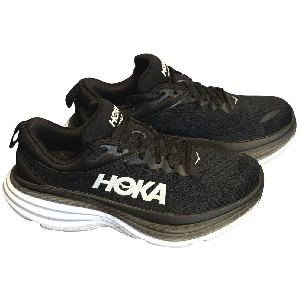Hoka One One Bondi 8 Black White Running Shoes US 9B Womens Sneakers 1127952
